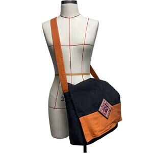 Craft Link Vietnam Orange Colorblock Embroidered Diamond Flap Messenger Bag